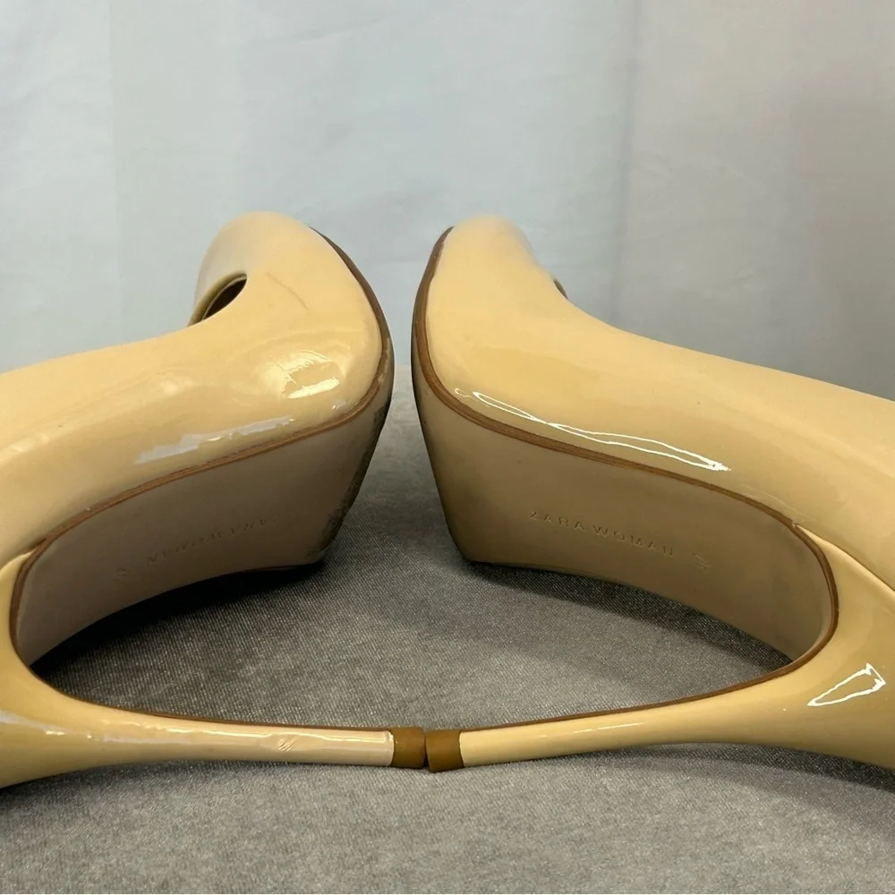 Zara light beige tan brown patent high heel pumps Sz 40 - Picture 6 of 12